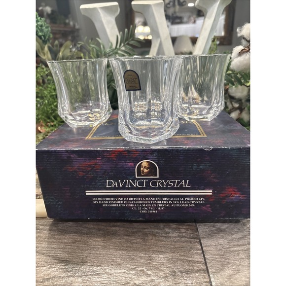 DA VINCI Lead Crystal Old Fashion Set Of 4 - Picture 1 of 4